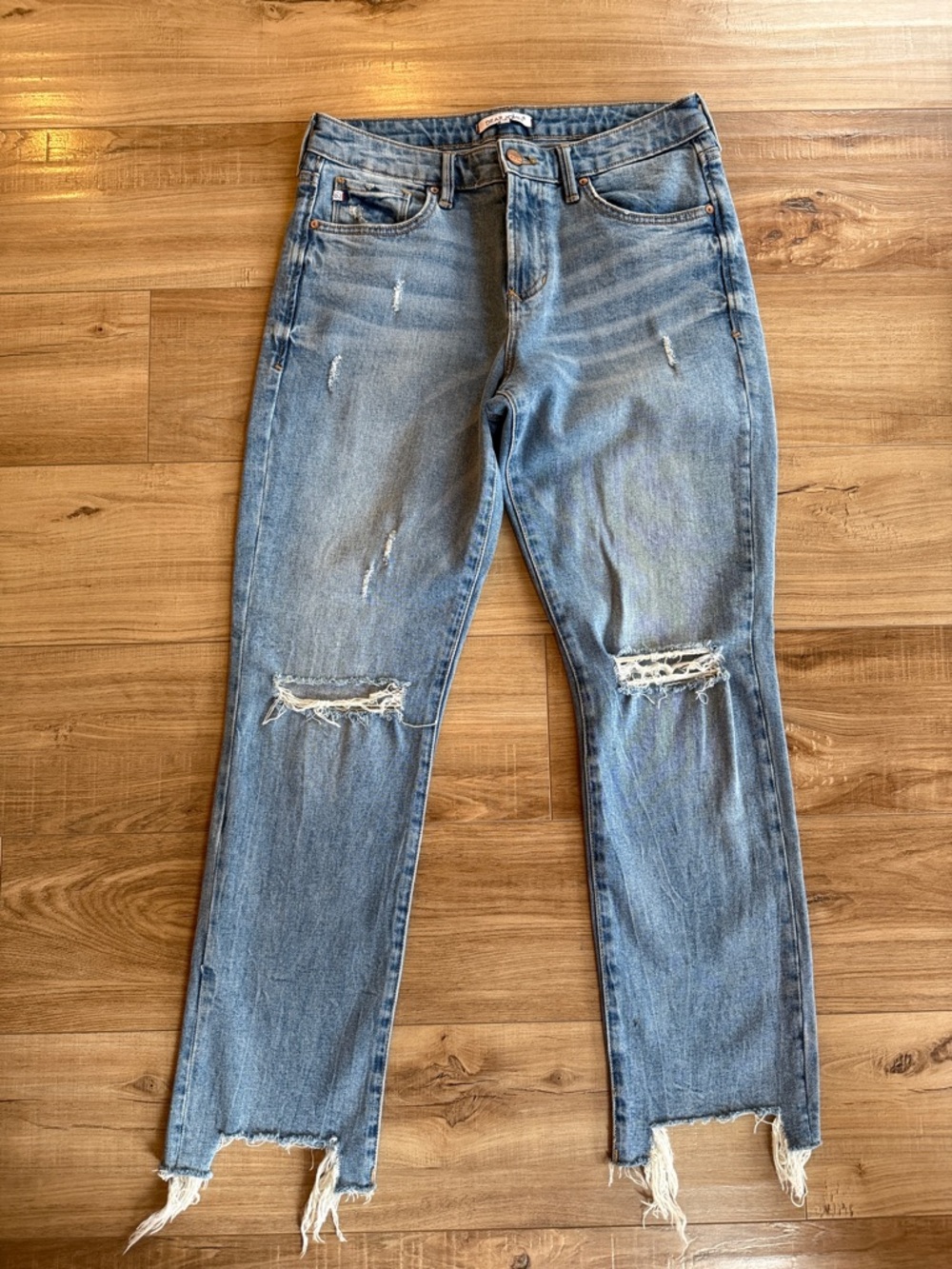 Dear John Light Blue Distressed Straight-Leg Crop Jeans